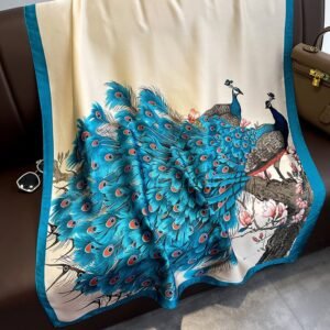 Khăn choàng lụa đi biển cao cấp họa tiết chim công WD-KL01
