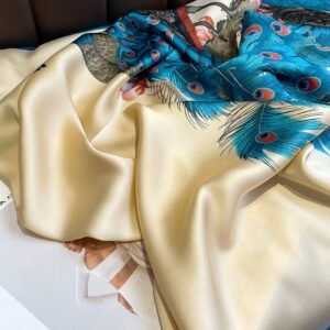 Khăn choàng lụa đi biển cao cấp họa tiết chim công WD-KL01