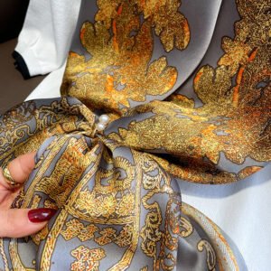 Khăn choàng lụa cao cấp màu xám hoa văn phong cảnh làm quà tặng bạn gái, sếp nữ, mẹ, cô, dì, chị - em gái...
