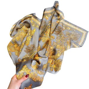 Khăn choàng lụa cao cấp màu xám hoa văn phong cảnh làm quà tặng bạn gái, sếp nữ, mẹ, cô, dì, chị - em gái...