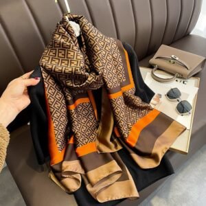 Khăn Lụa Cao Cấp Họa Tiết Kẻ Cam
