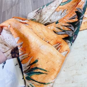 Khăn lụa cao cấp màu cam họa tiết hoa hướng dương làm quà tặng bạn gái, sếp nữ, mẹ, cô, dì, chị - em gái...