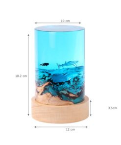 Đèn trang trí bằng gỗ kết hợp Epoxy hình trụ mô phỏng đại dương, thủy thủ và cá mập làm quà sinh nhật, quà lưu niệm, giáng sinh, trang trí - decor...