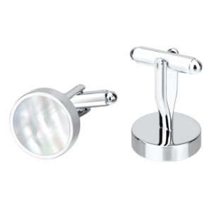 Khuy măng set khảm trai cao cấp KMS-WD002 màu bạc làm quà tặng bạn trai, sếp nam, bố, anh trai...