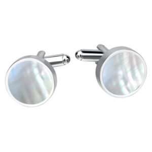 Khuy măng set khảm trai cao cấp KMS-WD002 màu bạc làm quà tặng bạn trai, sếp nam, bố, anh trai...