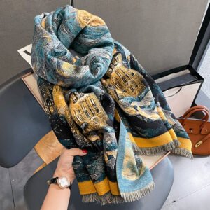 Khăn nữ len Cashmere cao cấp KQVG-WD002 phong cách Van Gogh làm quà tặng