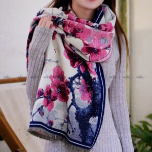 Khăn choàng cashmere cao cấp hoạ tiết hoa đào