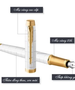 Set bút máy Parker cao cấp PK058 màu trắng kèm 5 ống mực, hộp và túi hãng