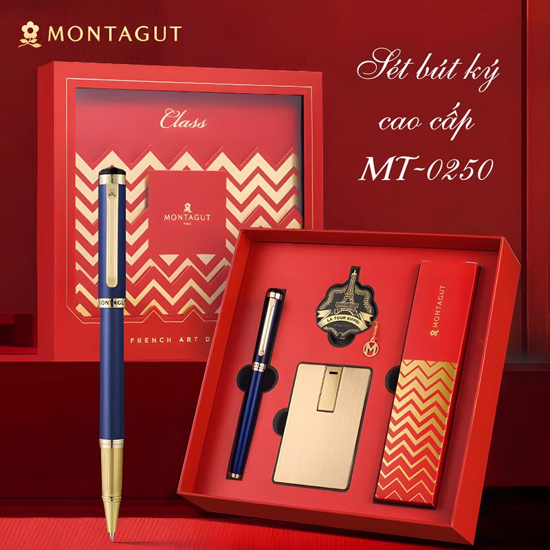 Bộ quà tặng bút ký cao cấp MT0250 màu xanh 14 Bộ quà tặng bút ký cao cấp MT0250 màu xanh