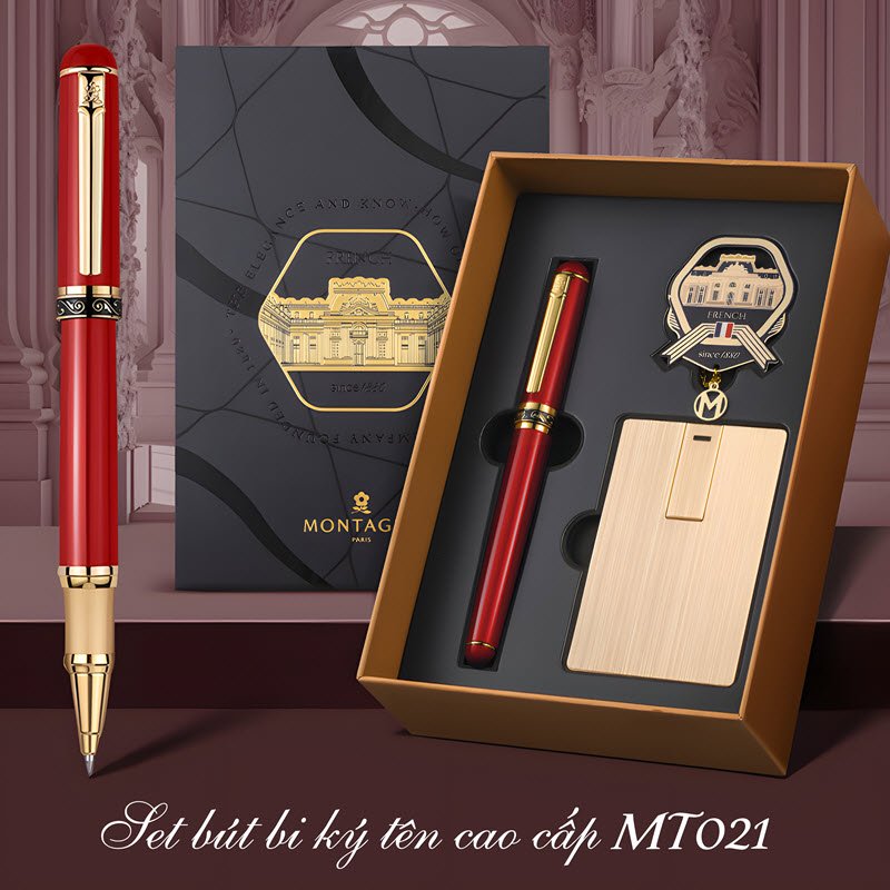 Set bút bi ký tên cao cấp MT021 màu đỏ làm quà tặng 8 Set bút bi ký tên cao cấp MT021 màu đỏ làm quà tặng