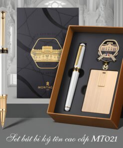 Set bút bi ký tên cao cấp MT021 màu trắng làm quà tặng