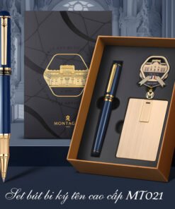 Set bút bi ký tên cao cấp MT021 màu xanh làm quà tặng