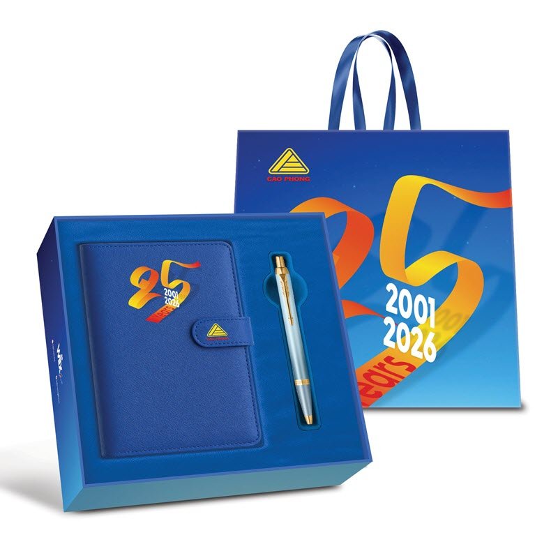 Hộp Quà Tặng Bút Ký Kỷ Niệm 25 Năm Thành Lập Công Ty TNHH Cao Phong