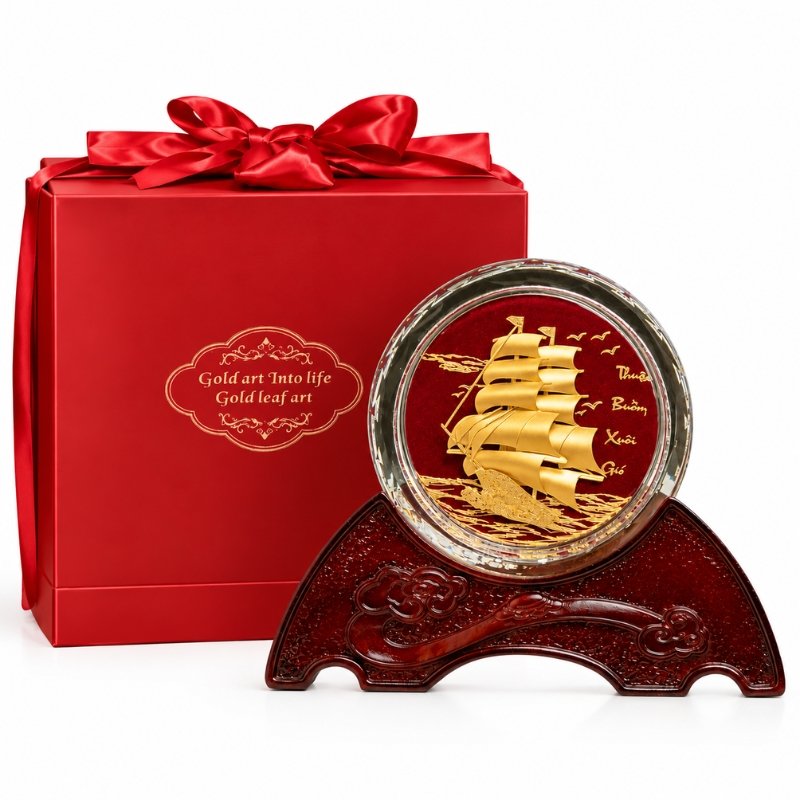 Chặn Giấy Pha Lê Hình Thuyền Dát Vàng 24K – Trang Trí Bàn Làm Việc, Gửi Lời Chúc Thuận Buồm Xuôi Gió