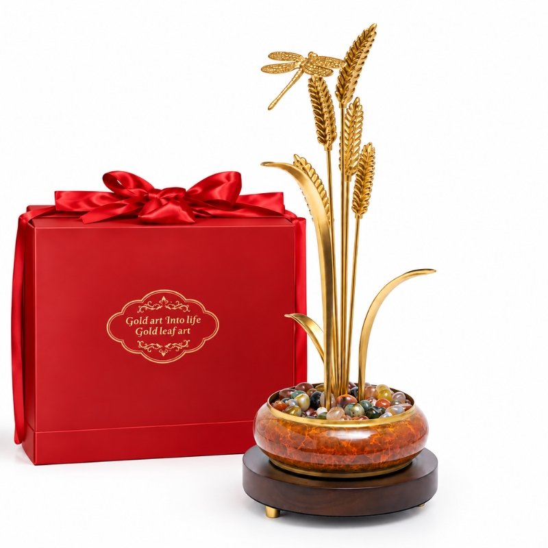 Chậu Cây Lúa Dát Vàng Lá 24K – Tôn Điểm Không Gian, Gửi Gắm Ước Nguyện Về Một Mùa Thành Quả