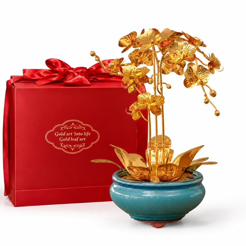 Chậu Hoa Lan Bằng Đồng Mạ Vàng 24K – Tôn Vẻ Thanh Lịch, Gửi Gắm Lời Chúc May Mắn Và Thành Công
