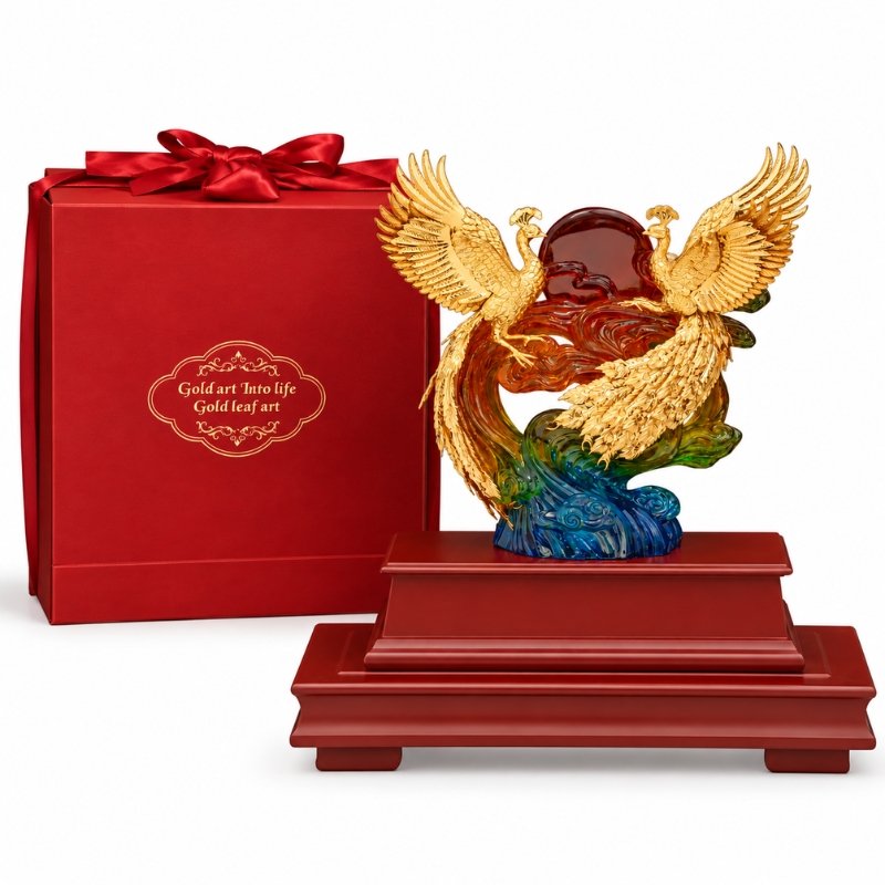 Tượng Đôi Chim Phượng Hoàng Dát Vàng 24K – Trưng Bày Phòng Khách, Quà Tặng Cưới Mang Ý Nghĩa Gắn Kết Và Hòa Hợp