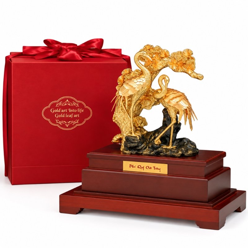 Tượng Hồng Hạc Phú Quý Mạ Vàng 24K – Trang Trí Không Gian Làm Việc, Quà Khai Trương Gửi Lời Chúc Thành Công Và Phát Triển