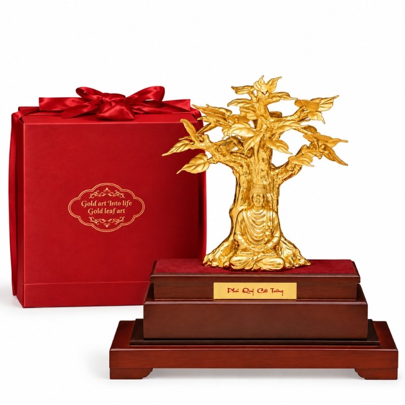 Tượng Phật Ngồi Gốc Cây Bồ Đề Mạ Vàng 24K – Trang Trí Không Gian Thiền, Quà Tặng Gửi Lời Chúc Bình An Và Sáng Suốt