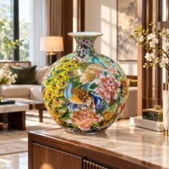 Bình Hút Lộc Công Danh Phú Quý Xanh Ngọc 45cm – Nghệ Thuật Vẽ Tay Tinh Tế, Tô Điểm Không Gian Và Gửi Trao Lời Chúc Phú Quý