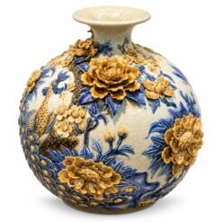 Bình Hút Lộc Công Đào Đắp Nổi Cao Cấp 40cm – Tinh Hoa Men Rạn Truyền Thống, Tô Điểm Không Gian Và Gửi Trao Thành Công