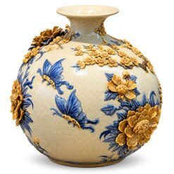 Bình Hút Lộc Công Đào Đắp Nổi Cao Cấp 40cm – Tinh Hoa Men Rạn Truyền Thống, Tô Điểm Không Gian Và Gửi Trao Thành Công
