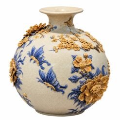 Bình Hút Lộc Công Đào Men Rạn Đắp Nổi 30cm – Vẻ Đẹp Chim Công Hoa Đào, Gửi Trao Lời Chúc Thành Công Và Viên Mãn