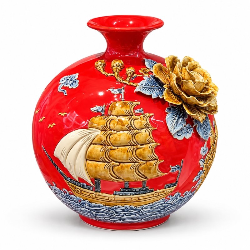 Bình Hút Lộc Màu Đỏ Thuận Buồm Xuôi Gió 30cm – Tô Điểm Không Gian Sang Trọng, Gửi Gắm Lời Chúc Kinh Doanh Hanh Thông