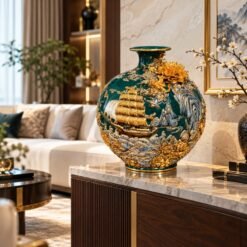Bình Hút Lộc Thuận Buồm Xuôi Gió Cao Cấp H40 – Sứ Bát Tràng Xanh Ngọc Lục Bảo, Biểu Tượng Tài Lộc Và Thịnh Vượng