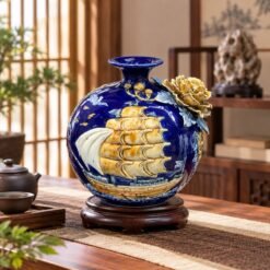 Bình Hút Lộc Thuận Buồm Xuôi Gió Xanh Sapphire 22cm – Sơn Thủy Hòa Sắc, Phúc Lộc Hội Tụ, Sự Nghiệp Thăng Hoa