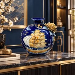 Bình Hút Lộc Thuận Buồm Xuôi Gió Xanh Sapphire 22cm – Sơn Thủy Hòa Sắc, Phúc Lộc Hội Tụ, Sự Nghiệp Thăng Hoa