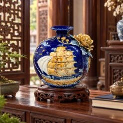 Bình Hút Lộc Thuận Buồm Xuôi Gió Xanh Sapphire 22cm – Sơn Thủy Hòa Sắc, Phúc Lộc Hội Tụ, Sự Nghiệp Thăng Hoa