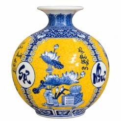 Bình Hút Lộc Vạn Sự Như Ý Nền Vàng 35cm – Xuân Đón Cát Khánh, Hạ Giữ Bình An, Thu Gặt Vinh Hoa, Đông Rước Bách Phúc