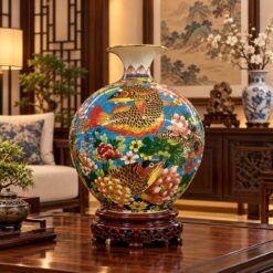 Bình Hút Lộc Vẽ Vàng Cá Rồng Huyết Long 45cm – Tinh Hoa Sứ Bát Tràng, Tôn Vinh Không Gian, Vượng Khí Cát Tường