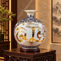 Bình Hút Lộc Vẽ Vàng Thuyền Tài Lộc Cao Cấp H35 – Trang Trí Phòng Khách, Gửi Gắm Mong Ước Sung Túc Và Thịnh Vượng