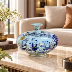 Bình Hút Lộc Vuốt Tay Vẽ Vàng 24K Cao 12cm – Bốn Mùa Đón Phúc, Gia Môn Hưng Thịnh, Quà Tặng Cát Tường