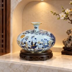Bình Hút Lộc Vuốt Tay Vẽ Vàng 24K Cao 12cm – Bốn Mùa Đón Phúc, Gia Môn Hưng Thịnh, Quà Tặng Cát Tường