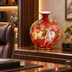 Bình Hút Tài Lộc Màu Đỏ Mã Đáo Thành Công 35cm – Tuấn Mã Khai Lộc, Công Danh Rạng Rỡ, Vạn Sự Hanh Thông