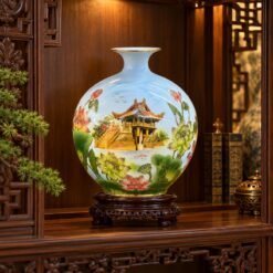 Bình Hút Tài Lộc Thắng Cảnh Hà Nội Cao 45cm – Sứ Bát Tràng Vẽ Vàng 24K, Tôn Vinh Di Sản Và Tô Điểm Không Gian Sống