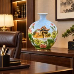 Bình Hút Tài Lộc Thắng Cảnh Hà Nội Cao 45cm – Sứ Bát Tràng Vẽ Vàng 24K, Tôn Vinh Di Sản Và Tô Điểm Không Gian Sống