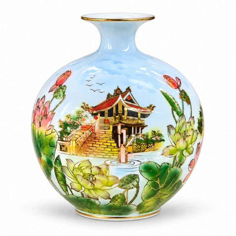 Bình Hút Tài Lộc Thắng Cảnh Hà Nội Cao 45cm – Sứ Bát Tràng Vẽ Vàng 24K, Tôn Vinh Di Sản Và Tô Điểm Không Gian Sống