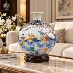 Bình Hút Tài Lộc Vẽ Vàng Bách Nhi Đồ 35cm – Nhị Cảnh Đoàn Viên, Bách Phúc Hội Tụ, Gia Môn Hưng Thịnh