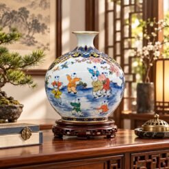 Bình Hút Tài Lộc Vẽ Vàng Bách Nhi Đồ 35cm – Nhị Cảnh Đoàn Viên, Bách Phúc Hội Tụ, Gia Môn Hưng Thịnh