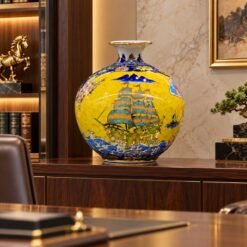 Bình Nhị Cảnh Công Đào Thuận Buồm Xuôi Gió 30cm - Sứ Bát Tràng Vẽ Vàng 24K, Tôn Vinh Phú Quý, Kiến Tạo Không Gian Thịnh Vượng