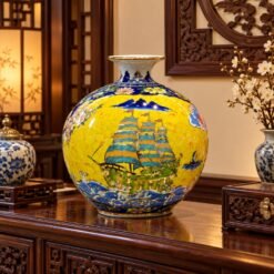 Bình Nhị Cảnh Công Đào Thuận Buồm Xuôi Gió 30cm - Sứ Bát Tràng Vẽ Vàng 24K, Tôn Vinh Phú Quý, Kiến Tạo Không Gian Thịnh Vượng