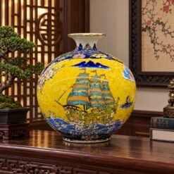Bình Nhị Cảnh Công Đào Thuận Buồm Xuôi Gió 30cm - Sứ Bát Tràng Vẽ Vàng 24K, Tôn Vinh Phú Quý, Kiến Tạo Không Gian Thịnh Vượng