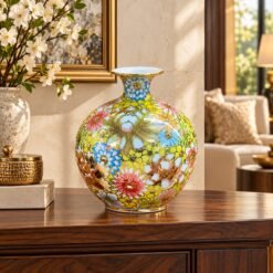 Bình Tài Lộc Bách Hoa Phú Quý Cao 25cm – Nghệ Thuật Gốm Sứ Vẽ Vàng 24K, Trang Trí Phòng Khách Và Không Gian Phong Thủy