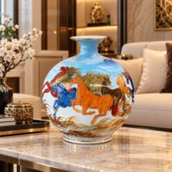 Bình Tài Lộc Bát Mã Vẽ Vàng 24K Cao Cấp 35cm – Vẻ Đẹp Bát Mã Truy Phong, Quà Tặng Doanh Nhân Mang Ý Nghĩa Thịnh Vượng