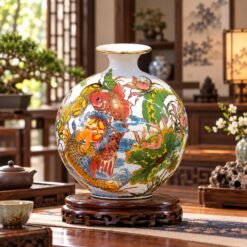 Bình Tài Lộc Cá Chép Ngậm Tiền Vẽ Vàng Cao Cấp 35cm – Sứ Bát Tràng Vẽ Vàng 24K, Trang Trí Sang Trọng Và Biểu Tượng Phú Quý Sung Túc