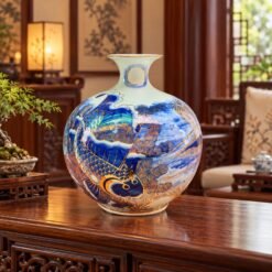 Bình Tài Lộc Cá Chép Vẽ Vàng Cao Cấp 35cm – Sứ Bát Tràng Men Lam Vẽ Vàng 24K, Trang Trí Sang Trọng, Biểu Tượng May Mắn Và Thành Công